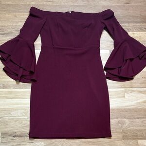 Teeze Me Burgundy Off-Shoulder Flare Sleeve Dress Women’s 9/10